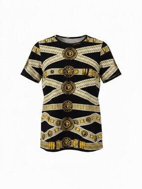 Versus Versace Black, White & Gold Baroque Medallion Short Sleeve Top